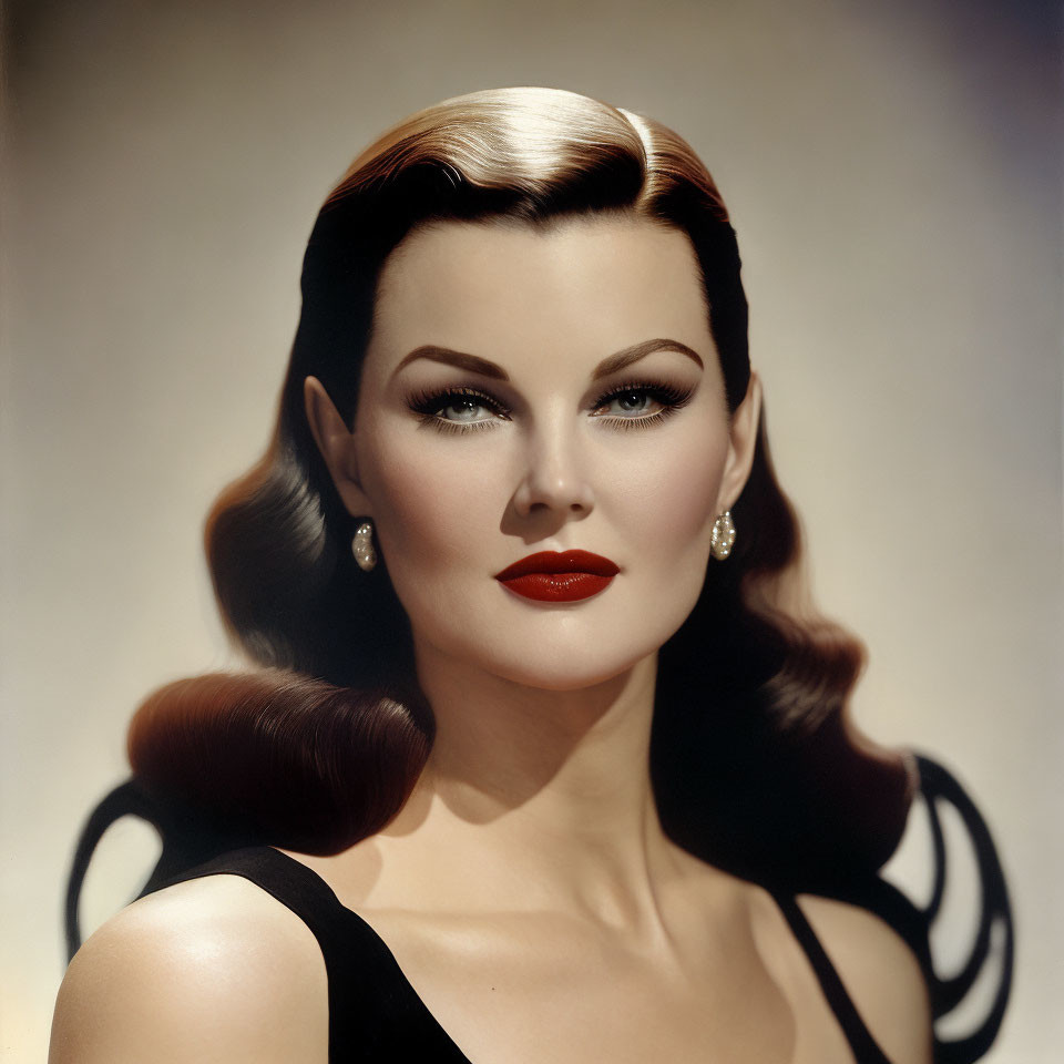 Vintage Glamour Portrait: Woman with Sleek Hair & Bold Makeup