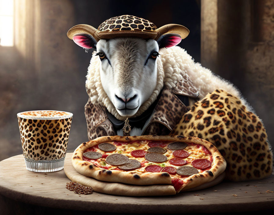 Sheep eating Pizza
