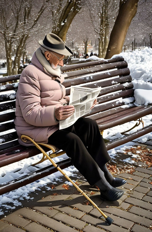 公园里看报纸的老人