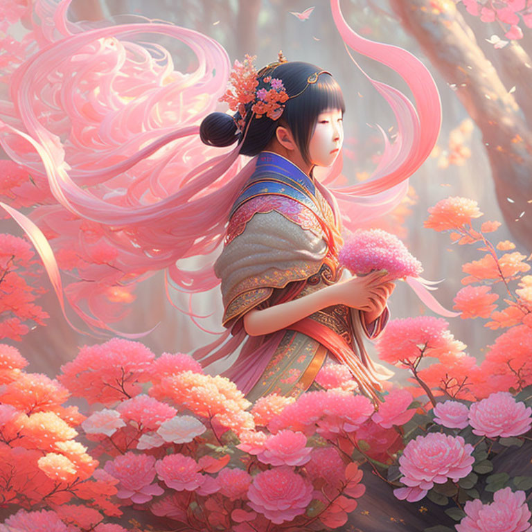 Chinese Illustration “In the flowers garden “ 
