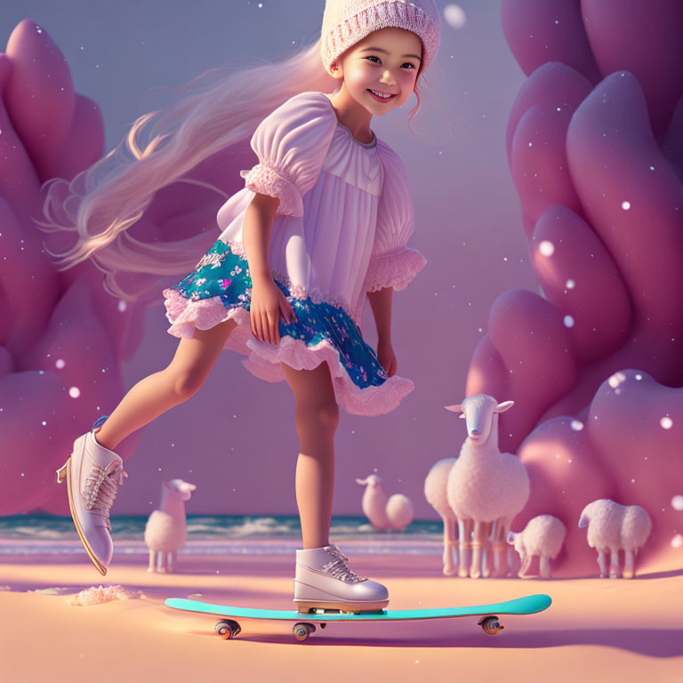 Little girl playing skate 