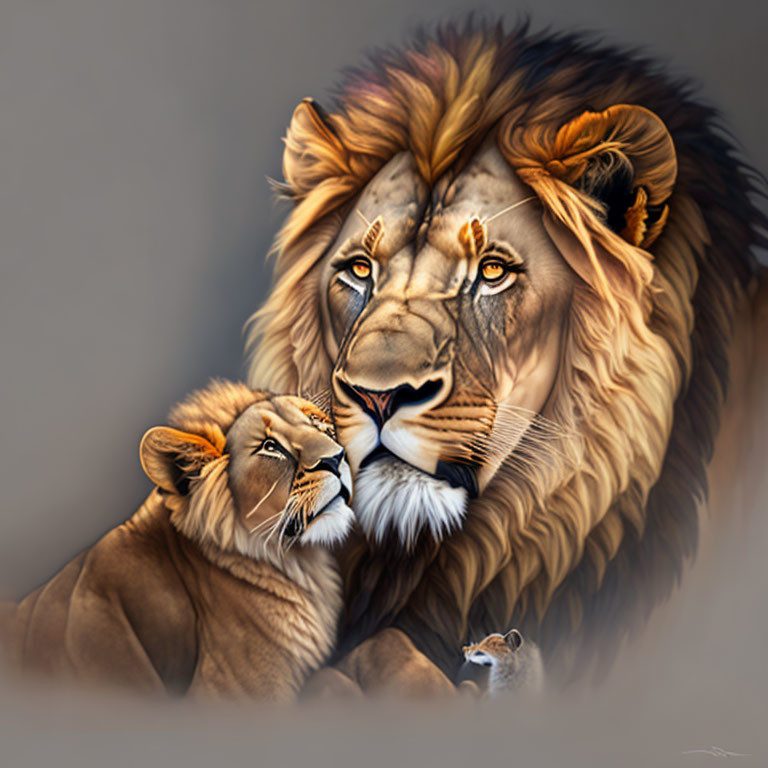 "Beautiful Portrait of a Lion and his Cub"