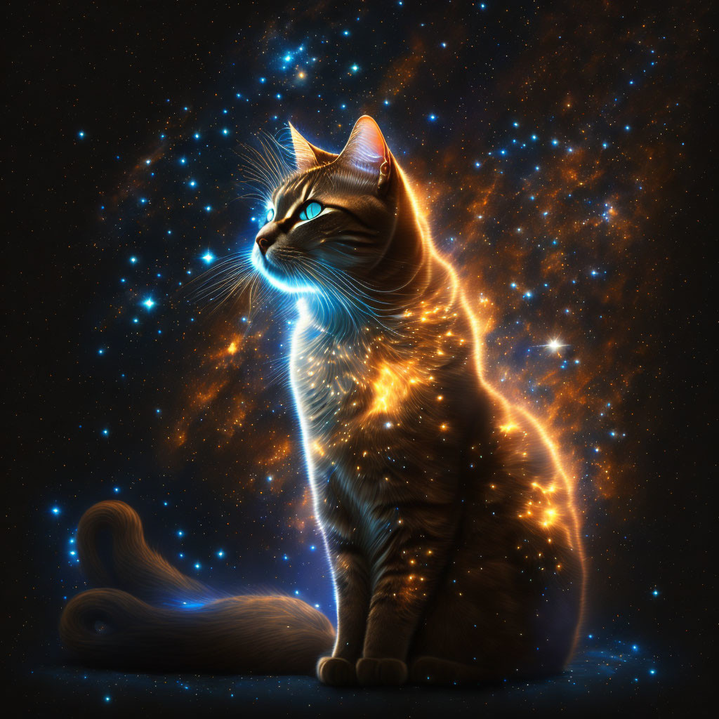 Cosmic cat made of stars in dark space