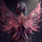 Person with Pink Wings and Braided Hair in Dark Background