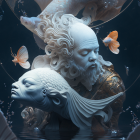Surreal Illustration: Humanoid Figures with Fish Heads in Underwater Scene