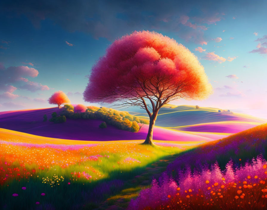  A dreamy landscape of rolling hills dotted with 