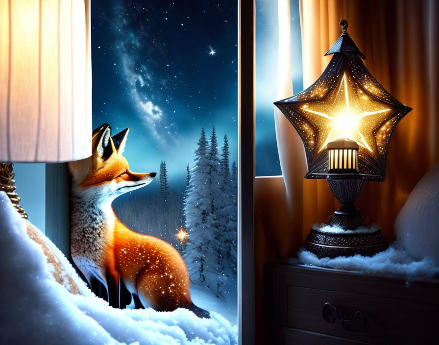 Indoor Lamp, Outdoor Snow Scene, Fox, and Starry Sky Lantern