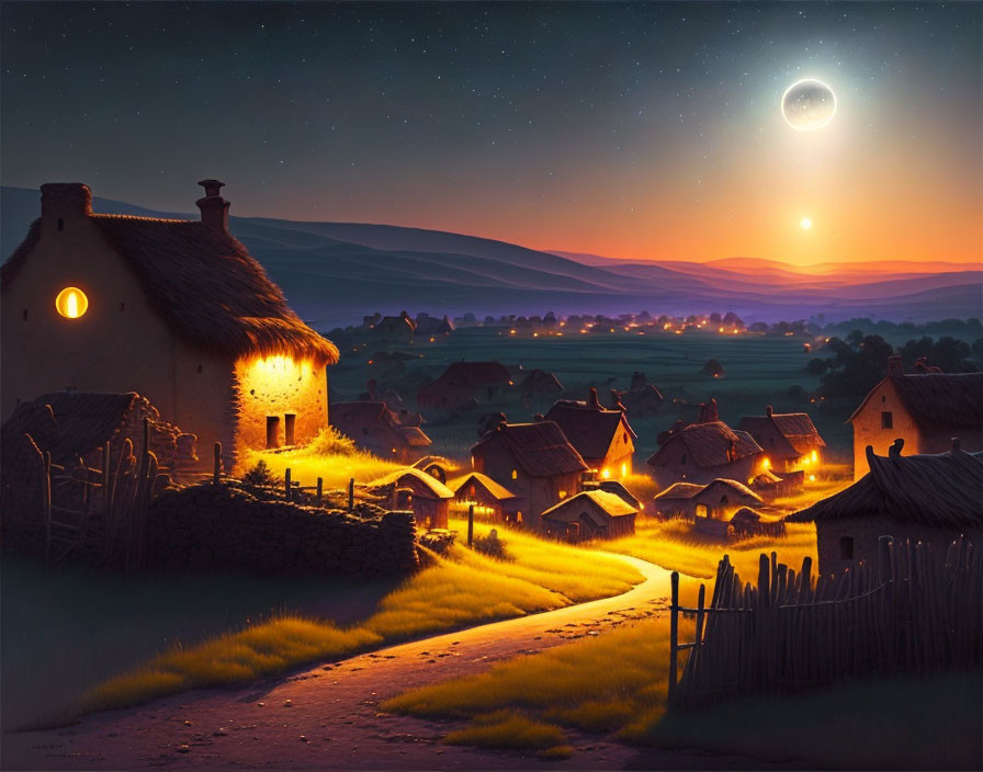  Plains in the moonlight, villages