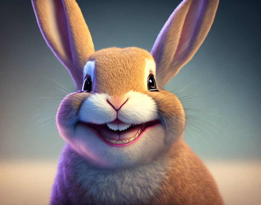 Fluffy Cartoon Rabbit with Large Eyes and Front Teeth