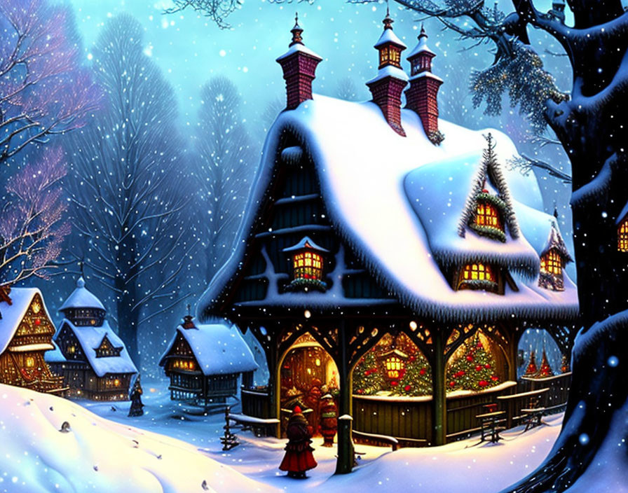 A beautiful winter, Christmas village in the style