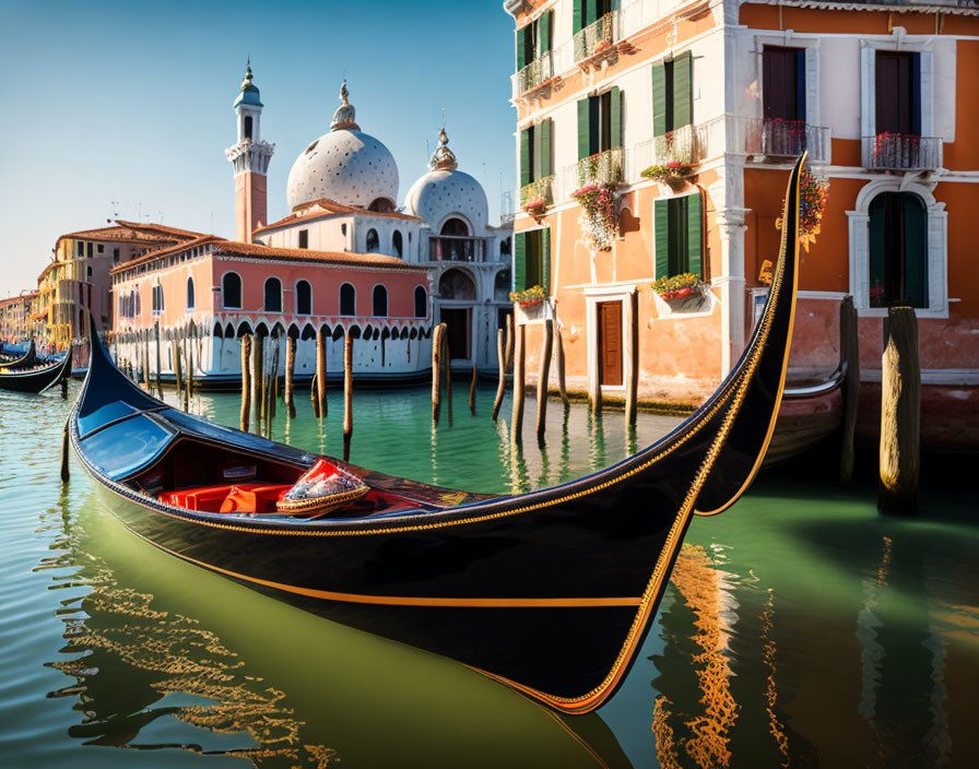 Venice Canal Scene with Gondola and Colorful Buildings