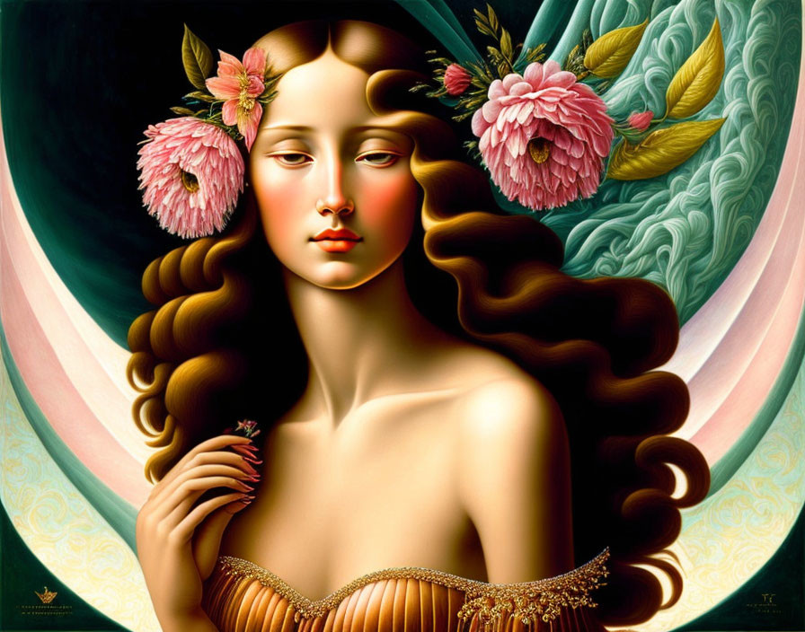 young woman born from a flower. style botticelli, 
