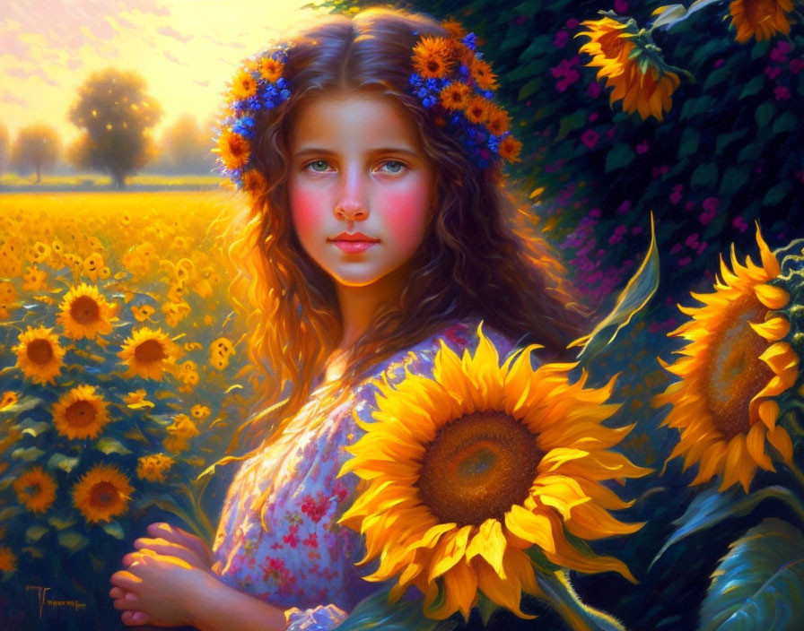 girl with sunflowers j.b. monge