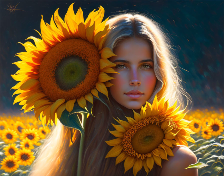girl with sunflowers j.b. monge