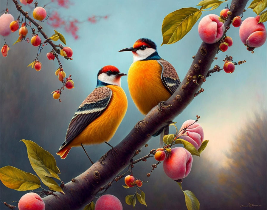 birds on peach branch j.b. monge