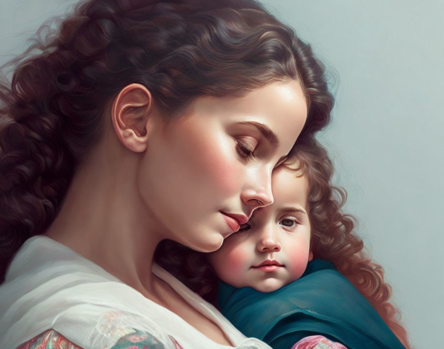  Illustration of a young mother and her daughter, 