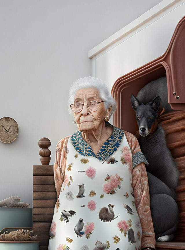 Elderly lady who thinks of the past, of her animal