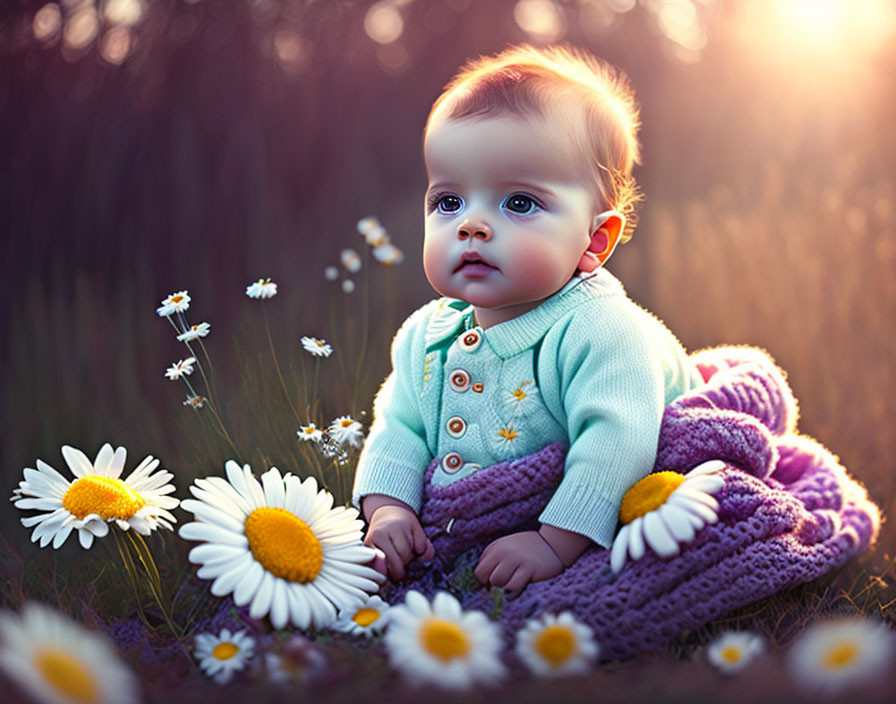 Baby and daisies 