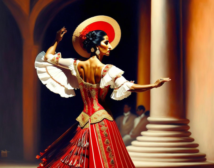 spanish flamenco dancer with traditional dress and