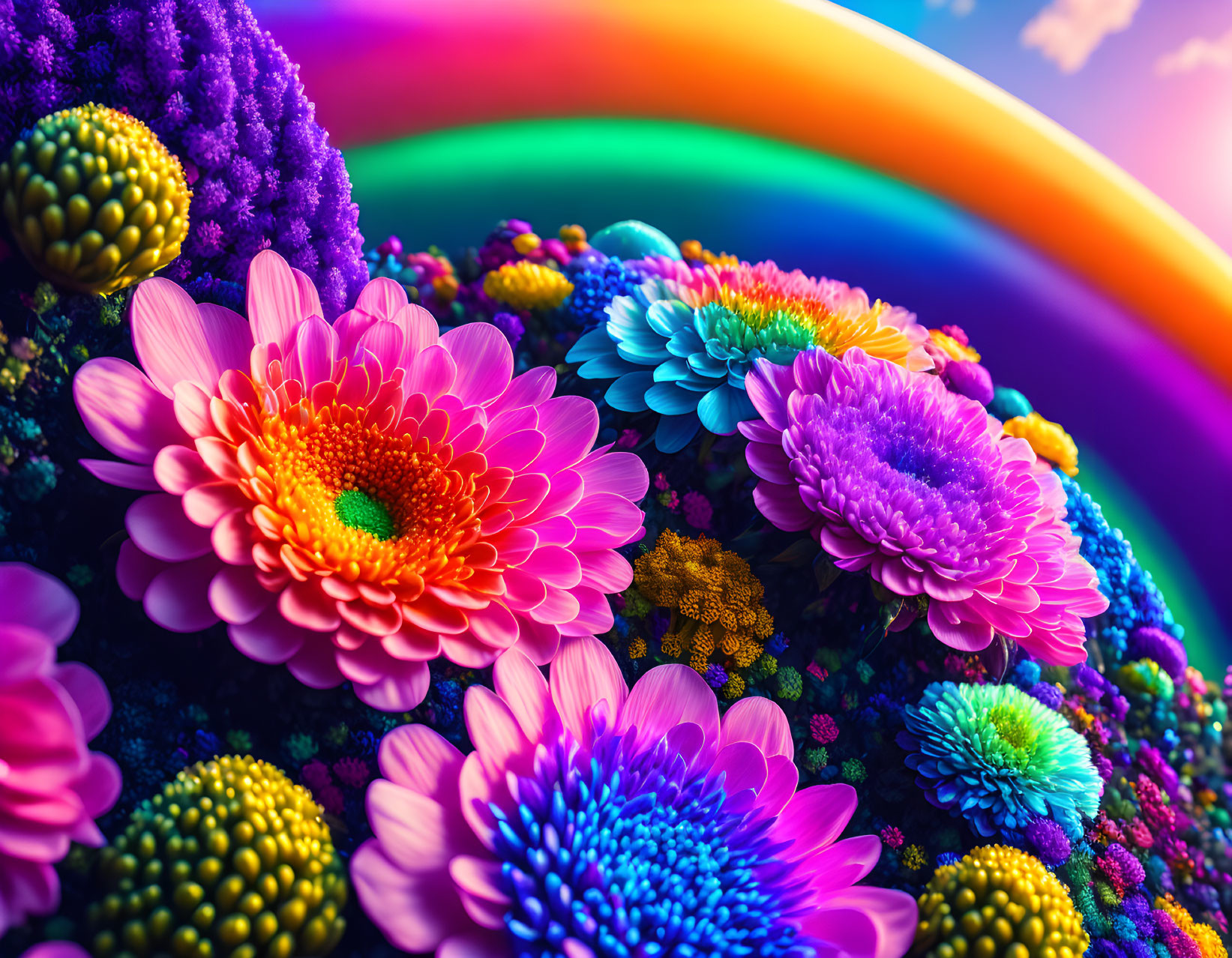 Flowers with rainbow