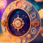 Fantasy Artwork: Celestial-themed Cosmic Portals with Planets and Ethereal Architecture