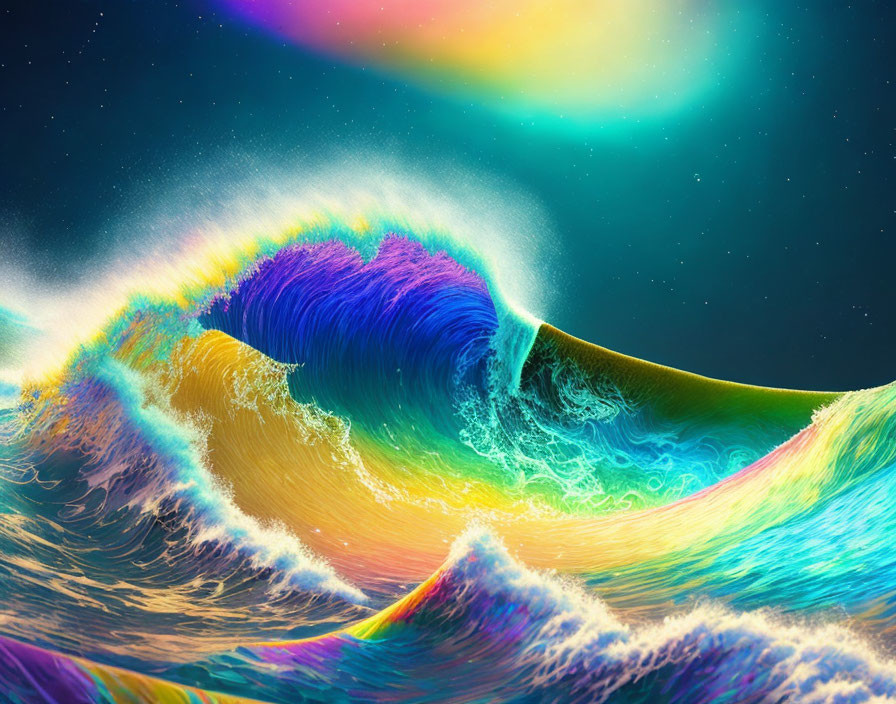 Colorful Neon Wave Against Celestial Background