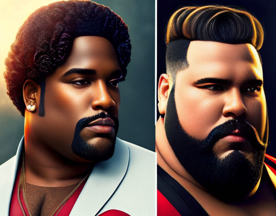 Stylized male portraits with elaborate hairstyles and beards