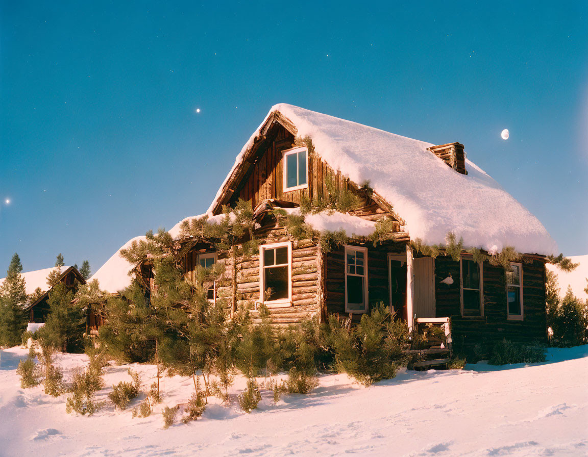 A rustic home with snow