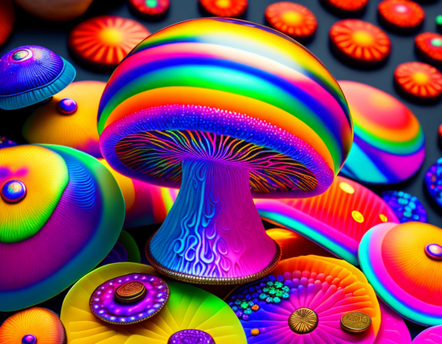 Colorful Psychedelic Mushroom Illustrations with Neon Hues