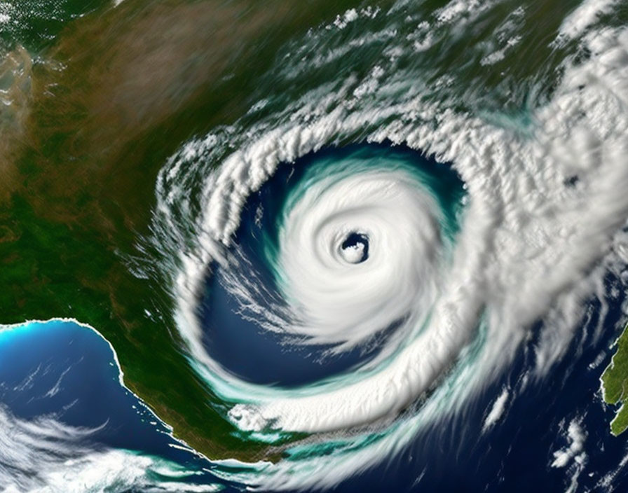 Hurricane landfall: Satellite view of swirling clouds