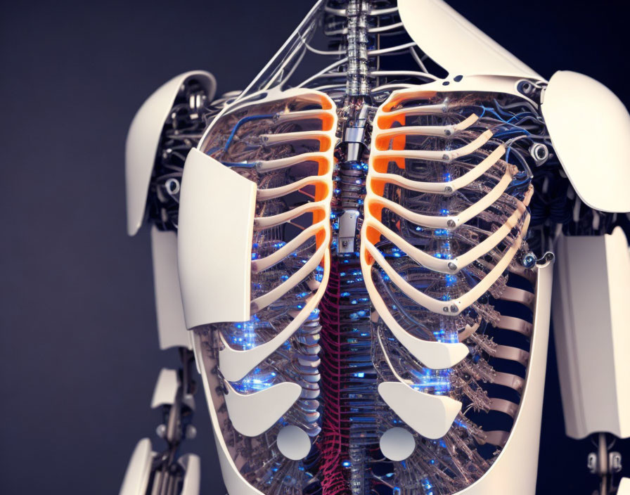 Detailed 3D Illustration of Humanoid Robot's Internal Structure