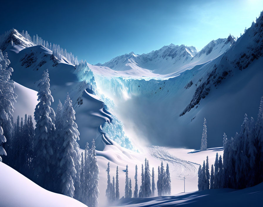 Majestic snow-covered mountains under clear blue sky