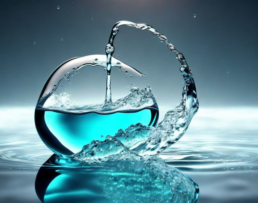 Transparent Sphere Containing Loop of Clear Water in Blue Background