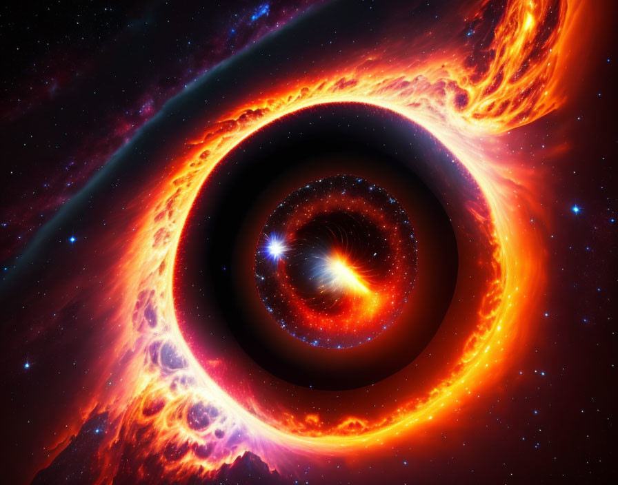 Cosmic scene: Black hole devouring matter from accretion disk.