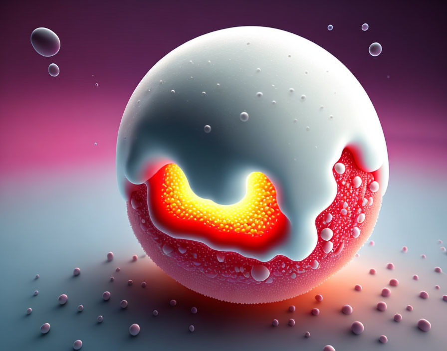 Vibrant 3D sphere with melting liquid texture on gradient backdrop