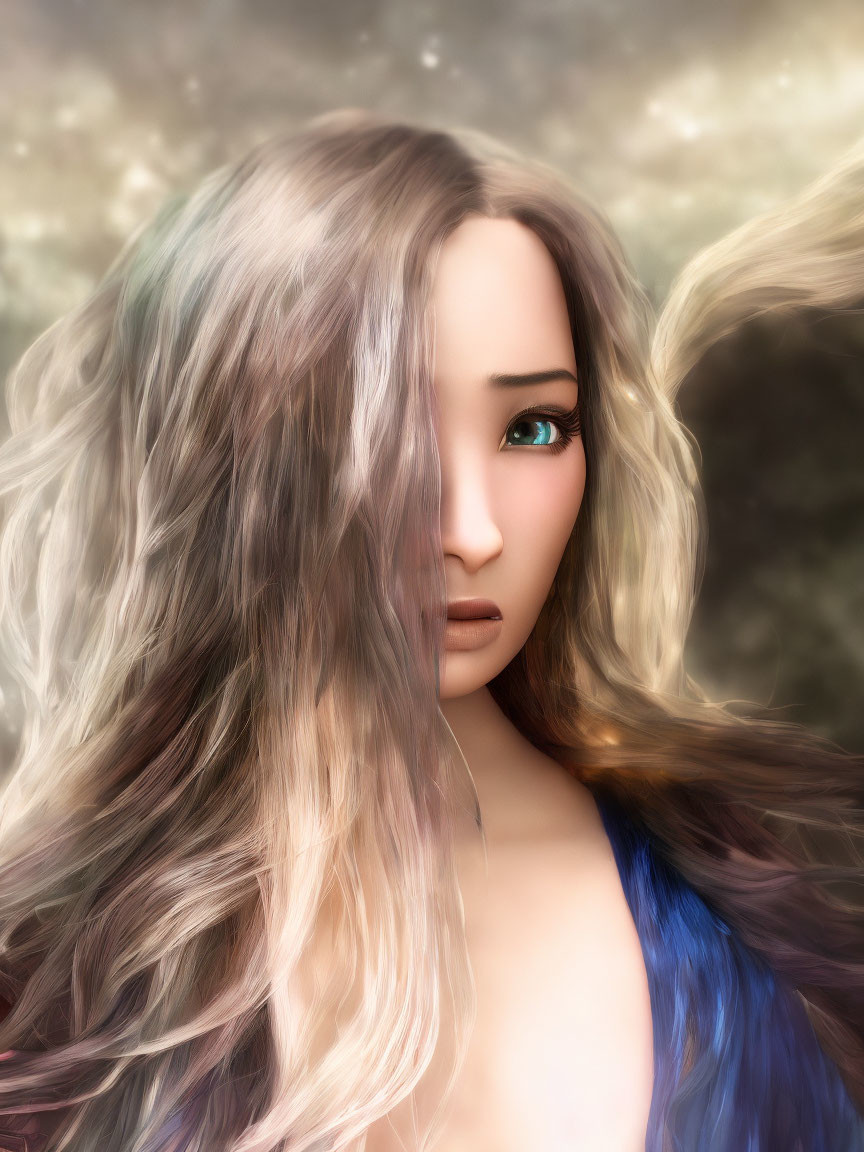 Multicolored Hair Woman in Celestial Setting