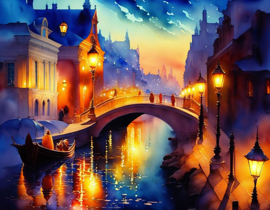 Serene Venetian Canal Night Scene Painting
