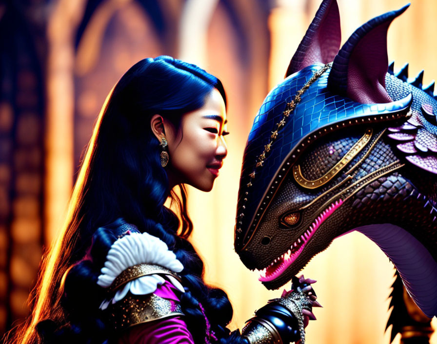 Black Pink Jennie with pet dragon in medieval