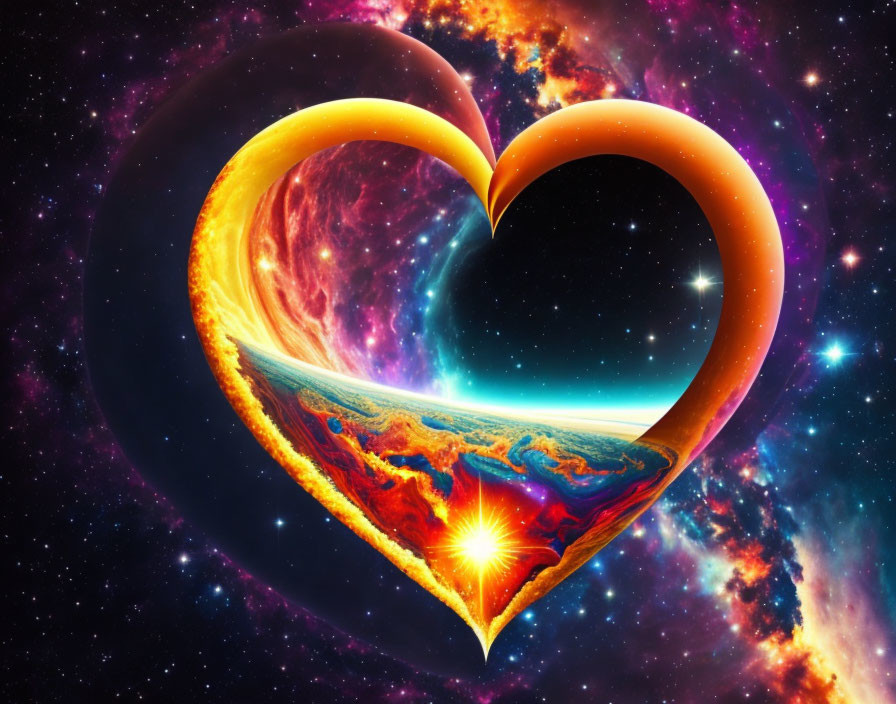 Heart-shaped Portal Showing Vibrant Cosmic Scene