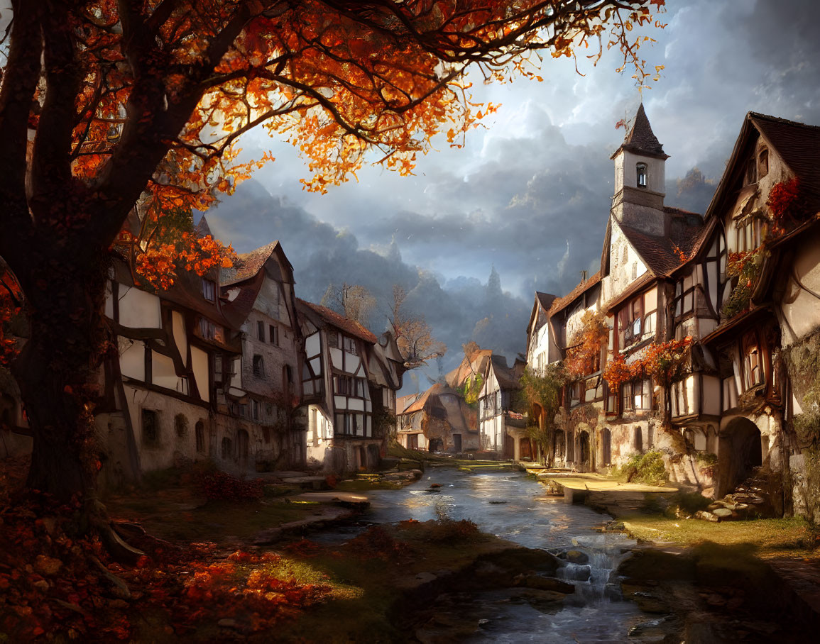 medieval town in autumn