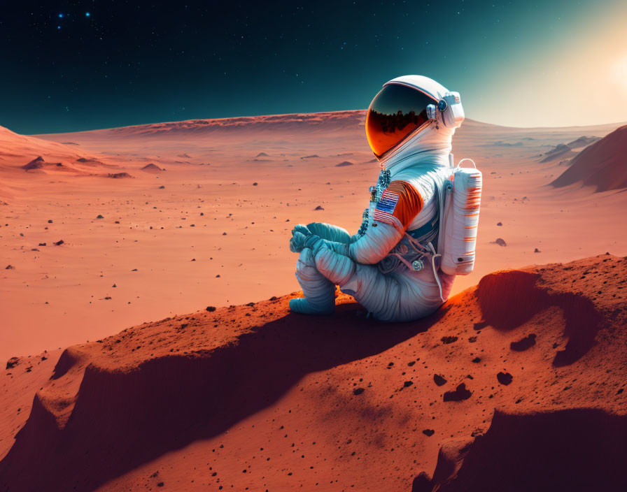 Astronaut meditating on the surface of mars
