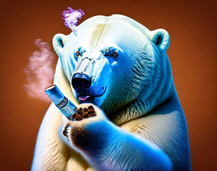 Stylized polar bear with lit cigar on orange backdrop