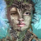 Composite Image: Woman's Face Blended with Nature Elements
