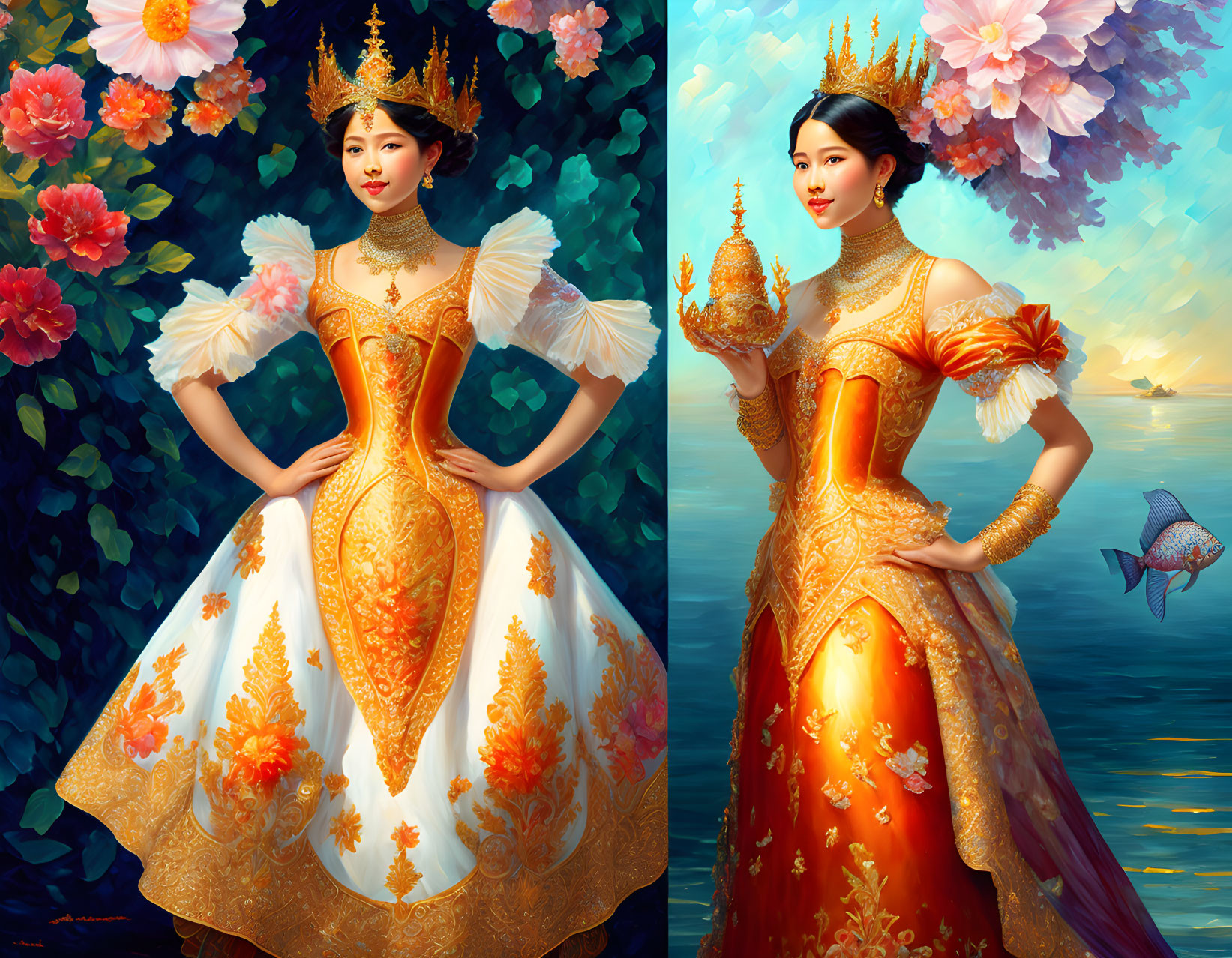 Queen fish with queen's dress, toddlers,