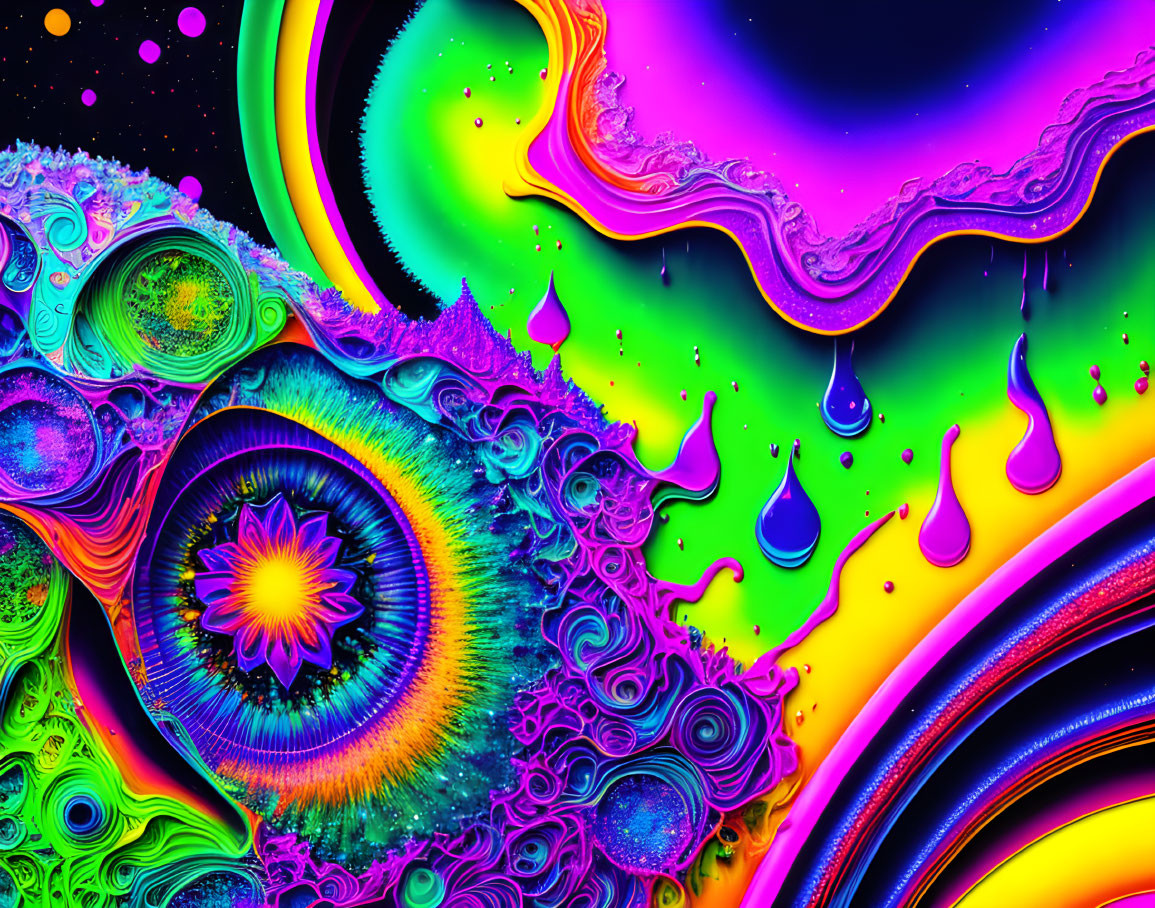 Abstract Neon Psychedelic Pattern with Swirling Shapes