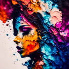 Colorful Woman's Face Blended with Multicolored Paint Splashes