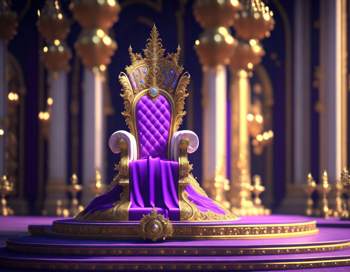 Luxurious Golden Throne with Purple Upholstery in Lavish Room