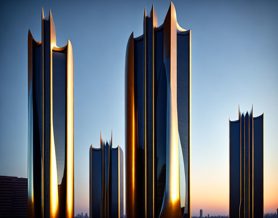 Unique Curved Modern Skyscrapers at Twilight