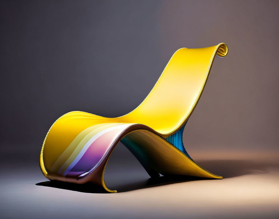 Sculptural Modern Chair with Yellow to Blue Gradient Color Transition