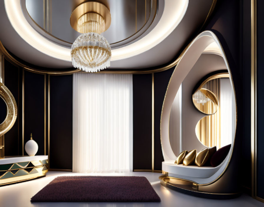 Elegant modern furniture and golden accents in luxurious interior